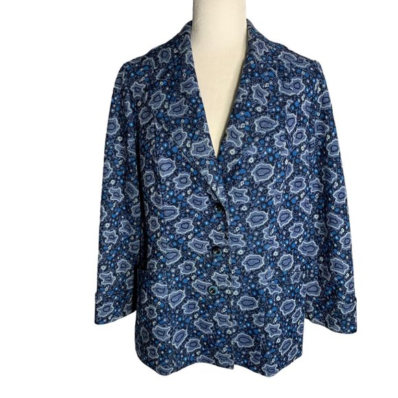 Unbranded Jackets & Blazers - Vintage 70s Heavy Knit Blazer Jacket M Blue Floral Lined Pockets Buttons